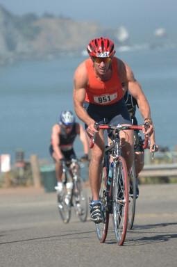 Scott Cathcart on the bike course above San Francisco Bay, Escape from Alcatraz Triathlon 2008